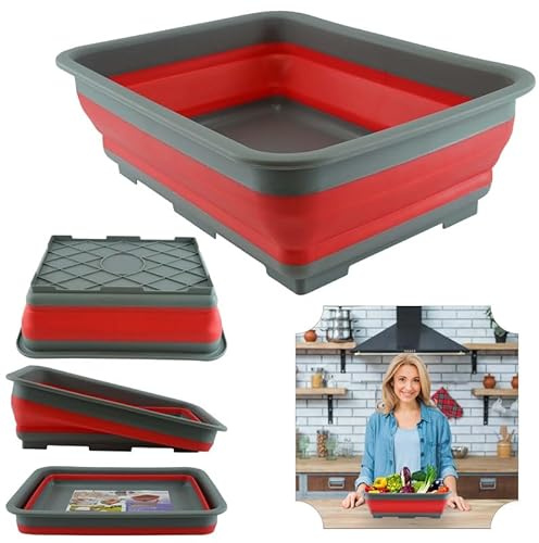 SRVertex 10L Collapsible Washing Up Bowl, Multipurpose for Indoor and Outdoor Storage, Best for Hiking, Kitchen, Picnics and Camping Equipment, Size - 37.5cm | Red/Grey