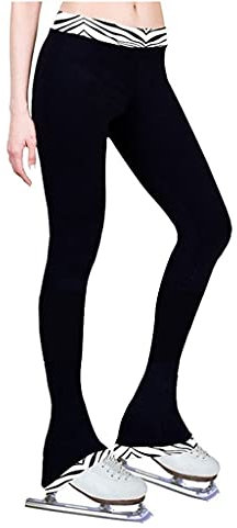 FJL Eislaufen Trainieren Hose Spiral Schlittschuh Hose Polartec Kompression Mädchen Damen Trainingsanzüge Schlank Zebramuster (Color : Black, Size : XS)