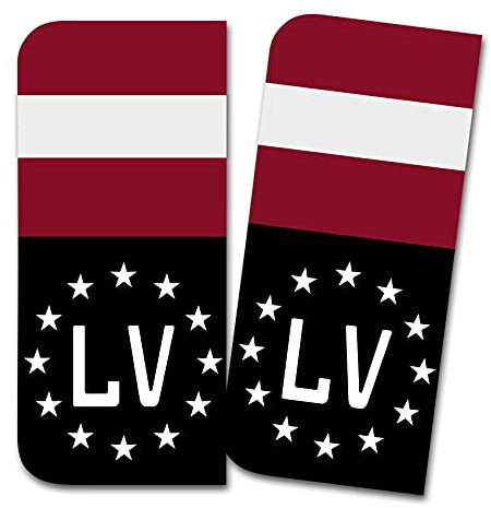 2 x Kennzeichen Sticker passgenau für EU Feld 11x5cm Design Aufkleber für Nummernschild Folie KFZ Schwarz oder mit Fahne waschstraßenfest R167 (12 Lettland, Mit Flagge)