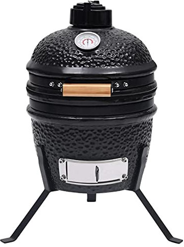 Gawany 2-in-1 Kamado Grill Smoker Holzkohlegrill Kugelgrill Standgrill Gartengrill Keramikgrill Räucherofen Barbecue BBQ Keramik Schwarz 56cm