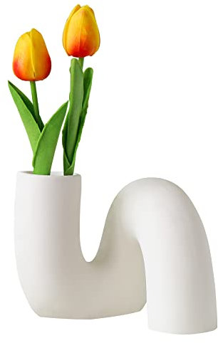 PhiDor Weiße gedrehte Keramik-Blumenvase für Dekoration, Moderne, minimalistische Abstraktionsvasen, Bauernhaus-dekorative Vase für Tafelaufsätze, Küche, Büro, Wohnzimmer, Hochzeitsblumendekoration