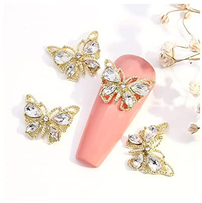 Rhinestones for Craft Rhinestones Nail Jewels Crafts Nail 11x14mm Alloy 3d Butterfly Diamond Shiny Glitters 10Pcs Gold