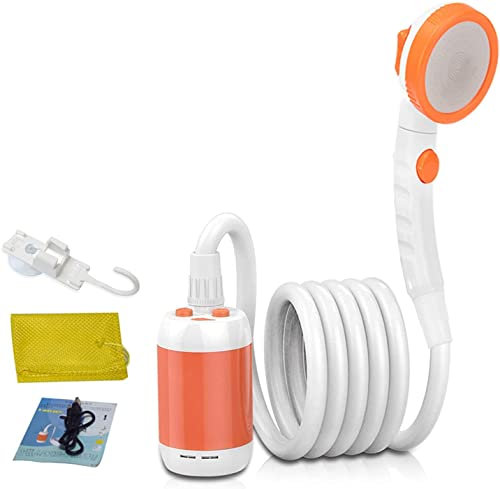 Tragbare Dusche Camping Außendusche Elektrische Handbrause Elektrische Dusche Camping Eingebaute Dusche 5000mAh Wiederaufladbare Dusche mit großer Kapazität für Innen- oder Außendusche (Orange)