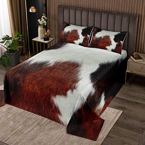 Loussiesd Kuhfell Steppdecke Kinder Kuhfell Bettüberwurf für Mädchen Jungen Ultra weich braunes Kuhhaar Tagesdeck 240x260cm Wohndecke Damen Herren Bauernhaus Bauernhof Tier Raumdekor