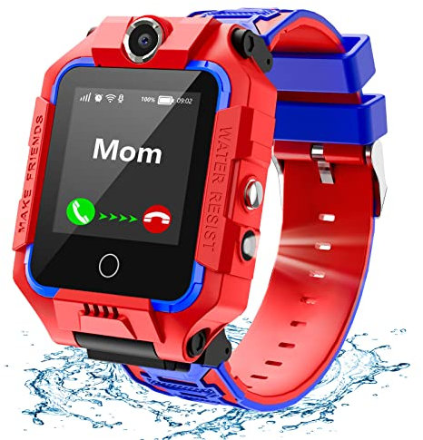 LiveGo Kinder Smartwatch 4G, Wasserdichtes und Sicheres Smartwatch-Telefon mit 360° Drehbarem, GPS-Tracker, Anruf-SOS-Kamera WiFi, 3-12 Jährige Schüler Geburtstagsgeschenk (T10 Rot)