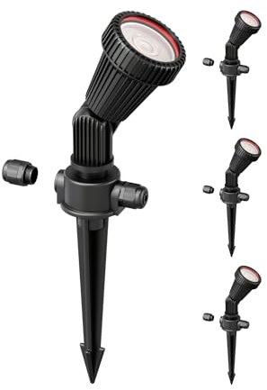 ledscom.de 4 focos de jardín con pincho de suelo PIRK para exteriores, IP44, negro, incl. GU10 LED 468lm blanco cálido