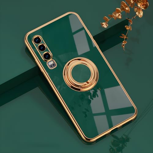 Rokmym Huawei P30 Hülle,Weiche Silikon Handyhülle mit 360 Grad Ring Ständer für Magnetische Autohalterung Metallrahmen Case Cover für Huawei P30