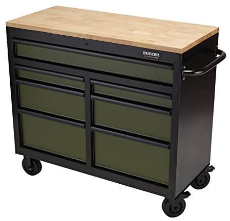 BUNKER 08221 Workbench Roller Tool Cabinet, 7 Drawer, 41 Inch, Green