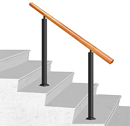 ZYFC Handläufe für Außentreppen, Stufenhandlauf für 1 Bis 3 Stufen, Schmiedeeisen, Holzhandlauf, Treppengeländer mit Montageset, Max. 200 Kg Belasten, für Drinnen und Draußen Treppenhaus