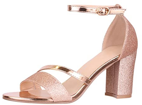 Elara Damen Sandaletten Strass Chunkyrayan C-23 Champagne-38