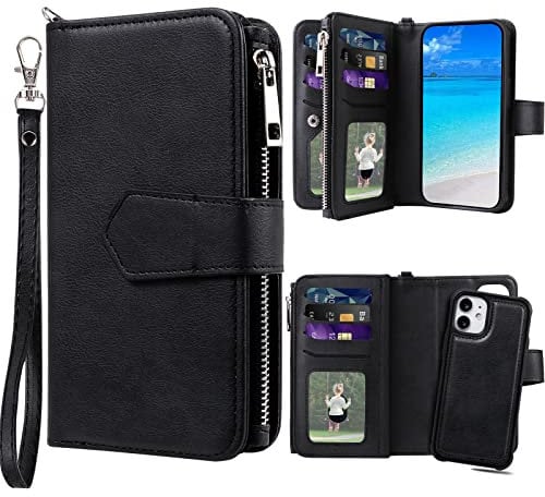 JZASES Case for iPhone 12 Mini, 2 in 1 Magnetic Detachable Wallet Case, PU Leather Phone Case Cover with Card Holder for iPhone 12 Mini, Black