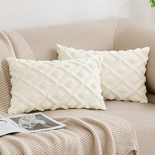 MIULEE Weihnachten Kissenbezüge 2er Set Wolle Sofakissen Sanft Dekokissen Weich Kissenbezug Couchkissen Dekorativ Zierkissenbezug für Sofa Bett Wohnzimmer Schlafzimmer 30x50 cm Creme
