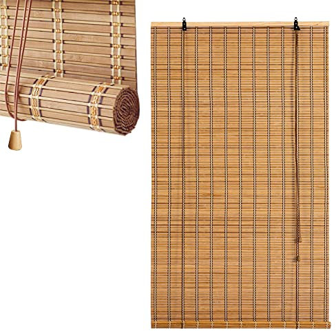 Non-Transparent Bamboo Roller Blind, Bamboo Shades For Window, Sun Protection, Side Pull, Louver Curtain Roll Up Blind For Kitchen Curtains, Garden Wooden Gazebos Outdoor Sunshade