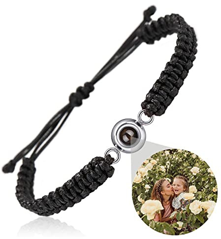 agsu Personalisierte Foto Projektion Armband Kreis Foto Mit Bild Im Inneren Einstellbar Geflochtene Armband Für Mädchen Jungen Benutzerdefinierte Foto-Armband Für Männer Frauen (Black SR,One Size)