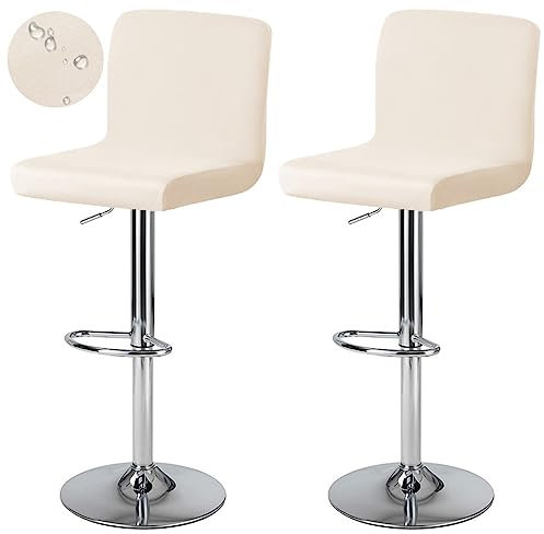 Levoberg Bezug für Barhocker, mit Rückenlehne, wasserdicht, Bezug für Esszimmerstühle, drehbar, dehnbar, 2-teilig, Beige