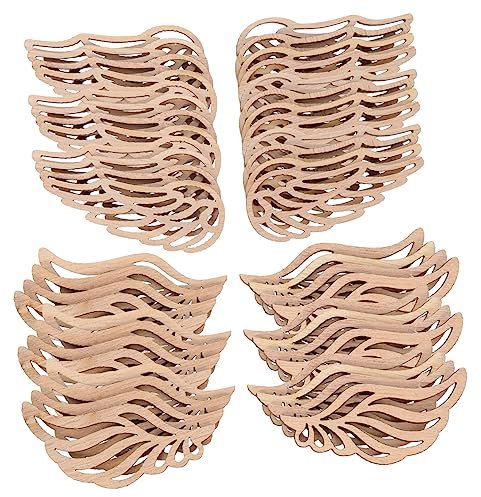 VILLFUL 100 Stück Engelsflügel Holzstück Basteln Leere Holzschilder Holzgeschenke Holzschneeflocken Zum Basteln Unfertiger Holzflicken Diy-Holzflügel Weihnachts-Diy-Holzscheiben