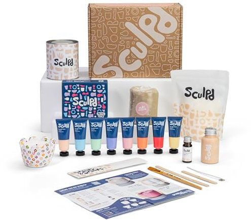 Sculpd Candle Making & Pottery Kit - Complete Art Set: Includes Air Dry Clay, Soy Wax, 8 Paint Tubes, Fragrance & Tools - DIY Arts & Crafts Gift for Adults, Teens, Men & Women Crafting (Peony Rose)