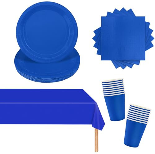 53PCS Papiergeschirr Blau Papier Geschirr Set Party Weihnachts Party Geschirr Set, Blau Tischdecke Rechteckig,Pappteller,Servietten,Pappbecher für Geburtstag,Hochzeiten,Weihnachten Dekoration
