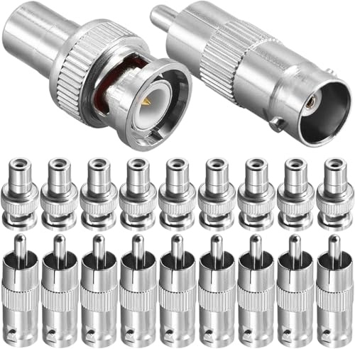 DKARDU Adattatore da BNC a RCA, da spina RCA maschio a BNC femmina, con connettore RCA femmina a connettore maschio BNC, kit adattatore coassiale RG6 per CCTV (confezione da 20)