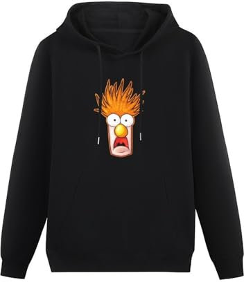AuduE Beaker The Muppets Big Face Mens Long Sleeve Hoody With Pocket Sweatershirt, Hoodie Size 3XL Black