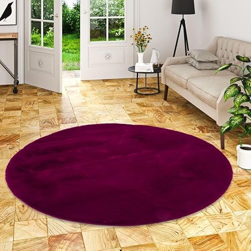 Pergamon Luxus Super Soft Kunst Fellteppich Plush Rund Fuchsia Lila | Super Flauschig | Wohnzimmer Schlafzimmer Kinderzimmer