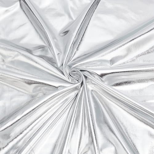 MAYJOYDIY Silberner Glitzernder Hologramm Spandex Stoff 1×1.5 m Glänzender Polyester Spandex Stretchstoff Zum Selbermachen Weihnachtsbasteln Und Nähen Kostüm Bühnenauftrittskleidung Partydekor