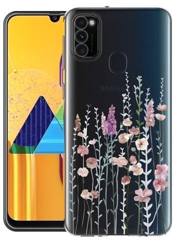 Kaywzo Hülle für Samsung Galaxy M21/M30S,Transparent TPU Handyhülle mit Gemälde Blume Muster,Ultradünn Stoßfester Schutzhülle,Schön Silikon Cover Case-3