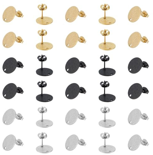 UNICRAFTALE 30 Stück 3 Farben Flache Runde Ohrstecker Die Schmuckherstellung Edelstahl Ohrstecker Mit Ohrring Verschlüssen Strukturierte Ohrstecker Mit Loch Für Die Herstellung von DIY Ohrringen