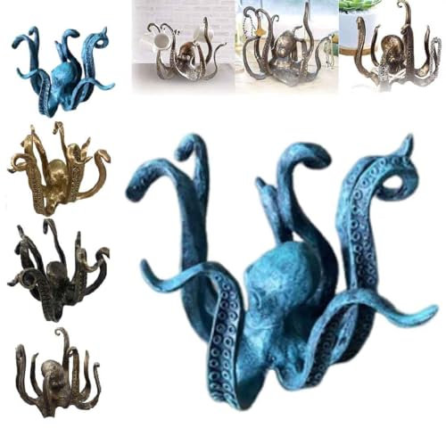 TSYIDUI Oktopus-Statue,Octopus Becherhalter,Harz Oktopus Kaffeebecherhalter,Schmuckhalter,Vintage-Stil Oktopus Tischdekoration Statue Ornament,Teetassenhalter FüR Zuhause KüChe Esstisch (Blau)