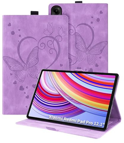 Auslbin Custodia per Xiaomi Redmi Pad Pro 12.1 2024 Cover, Pelle Goffrata Farfalla PU con Funzione di Supporto, Flip Tab Cover per Xiaomi Poco Pad, Viola