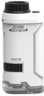 Microscope de Poche avec Fonction Éclairage par LED,Microscope Enfant,Mini Microscope,Microscope Portable,Pocket Microscope 60x-120x,LED Microscope pour Enfants et Étudiants,Cadeaux pour Enfants,Blanc