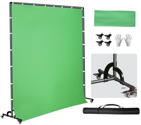 FEIFANTEAM Grüner Bildschirm Hintergrundtuch mit Rädern, Keying Grüne Fotografie Polyesterhintergrund Studiofoto Tragbarer beweglicher Hintergrundstützrahmen für Live-Übertragung, Videospiele