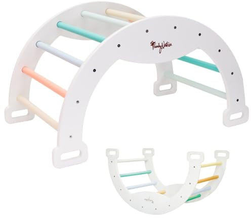 Family Nation, Arco Montessoriano Sunny Beach, Arrampicata e Dondolo, per Bambini da 1 Anno di età, Sviluppo di Equilibrio e Agilità, Solida Struttura in Legno, Colori Atossici, 45x80x50 cm