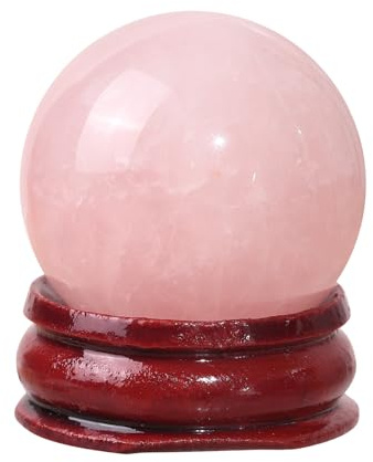 Nupuyai Natural Rose Quartz Crystal Ball with Wooden Stand, 30-35mm | Polished Gemstone Ball Ornament, Tabletop Feng Shui Healing Crystal Sphere Decor for Home, Office, Scrying & Meditation