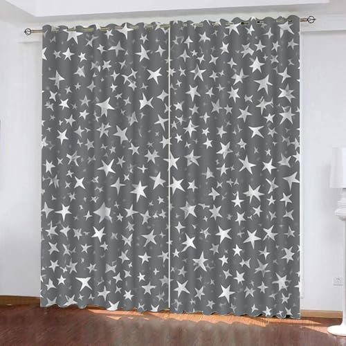 Generisch Farbe Sterne Grau Verdunklungsvorhänge Kinderzimmer Mädchen Jungen,Gardinen Vorhang Blickdicht mit Ösen,Kinder Vorhang Verdunkelung 2Er Set Für Schlafzimmer Wohnzimmer,280X175Cm,A18
