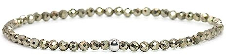 Echtes Pyrit Edelstein Armband mit facettierten 3mm Perlen - verschiedene Längen - Heilstein Schutzstein Edelsteinarmband Glücksbringer Talisman Geschenk (Pyrit, 22CM)