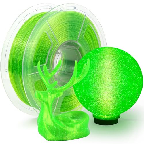 iSANMATE PETG Transparent Glitzer Filament 1,75mm, Klarer Glitzer PETG Filament, Mehrfarbiges 3D-Drucker Filament PETG 1KG/2.2lb Spule, PETG Clear Filament Grün