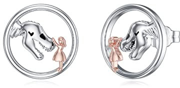 ROMANTICWORK Dinosaurier Ohrringe, 925 Sterling Silber Dino und Mädchen Ohrringe Dinosaurier Ohrstecker Dinosaurier Schmuck Geschenke für Damen Mädchen