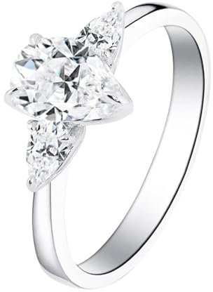AMDXD Echt Gold Schmuck Weiß Gold 18K 750 Eheringe, Klassiker Freundschaftsringe mit 2ct Moissanit Tropfen, Partnerringe Verlobungsring Au750 Gold, Gr.62 (19.7)