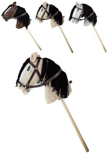 RL24 - Hobby Horse – Steckenpferd mit Trense – Spielpferd aus Plüsch mit Holzstock & Langer Mähne – Stockpferd ohne Griffe & Rollen – Hobby Horse Pferde – Hellbraun