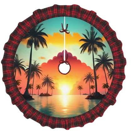 Sunrise Tropical Palm Tree Island Print - Tappetino per albero di Natale, decorazione rustica vintage