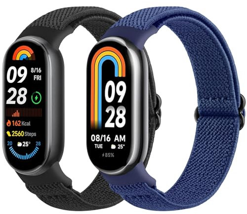 YLK Correa Compatible con Xiaomi Smart Band 8 /Smart Band 9/ Mi Band 10 Mujer Hombre, Pulsera Elástica Suave Ajustable (zNegro/Azul Marino)