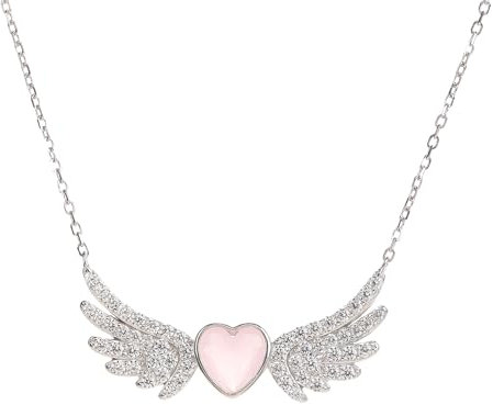 Engelsflügel-Halskette mit Rosenquarz & Zirkonia, 925 Sterling Silver Pendant for Women, Guardian Angel Jewelry Gift, Winged Design with Gemstone, Elegant Necklace for Girls & Ladies