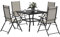 Outsunny 5 Pieces Garden Dining Set, 4 Seater Garden Furniture Set with Parasol Hole, Outdoor Dining Set with High Back Folding Chairs and Square Metal Top Table for Outdoor Patio, Khaki
