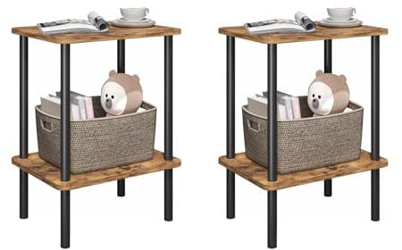 APICIZON Beistelltisch Holz Set of 2, Beistelltisch Braun, 2 Tier Nachttisch Schmal, 40x30x52cm, Kleiner Beistelltische mit Stauraum, Beistelltische Schmal für Wohnzimmer, Schlafzimmer, Balkon