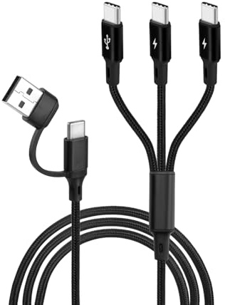 GELRHONR 3 in 2 USB C Multi Ladekabel,USB-A&C Auf 3 Type-C Universal Kabel Nylon, Für Handy Tablets und Laptops,Travel, Auto, Büro Und More 1,2M/4FT