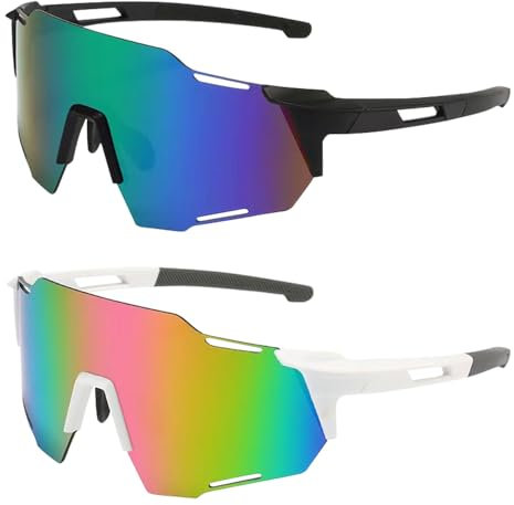 DAJASD Schnelle Brille Rave, 2 Stück UV400 Schutz Polarisierte Fahrradbrille Herren Damen, Sport Sonnenbrille Herren, Fahrradbrille Winddicht, Radfahrer Brille für MTB Radfahren Ski Angeln Laufen Rave