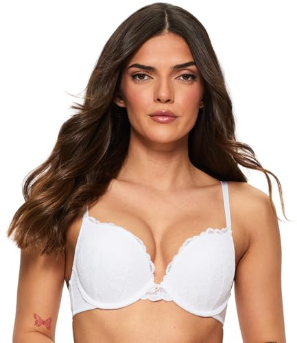 Ann Summers Sexy Lace Padded Boost Bra, A-DD Cup, Curve-Enhancing Womens Underwear with Graduated Push-Up Cups, Underwire Support & Plunge Fit for Double Cleavage Boost White - Womens Lingerie