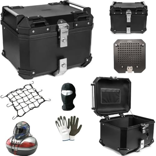 farbrothersonline Kompatibel mit Sherco 50 Enduro Topcase Motorrad Roller K4500 Adventure 45 l aus schwarzem Kunststoff 42 x 33 x 33 cm Aluminium-Effekt + Platte + Gepäcknetz innen abnehmbar