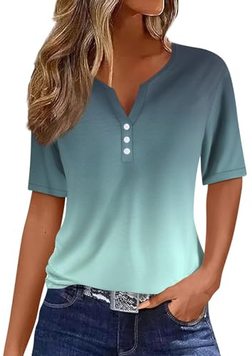 Blouse Femme Chic et Élégant Top à Boutons et Manches Courtes | Tee Shirt Femme à Col en V Blouse Femme Chic et Élégant
